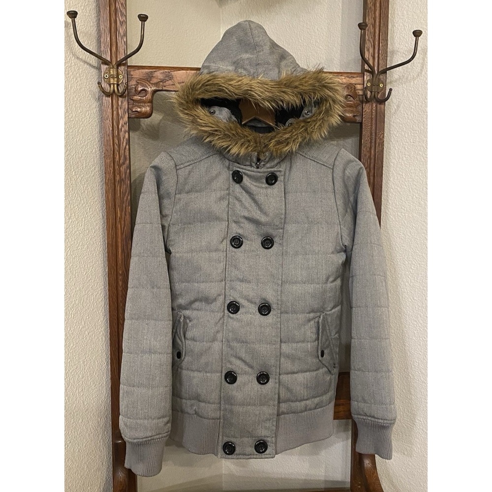 Vintage ELEMENT SKATEBOARDS Jacket Womens M Hooded Faux Fur Removable Hood 90s